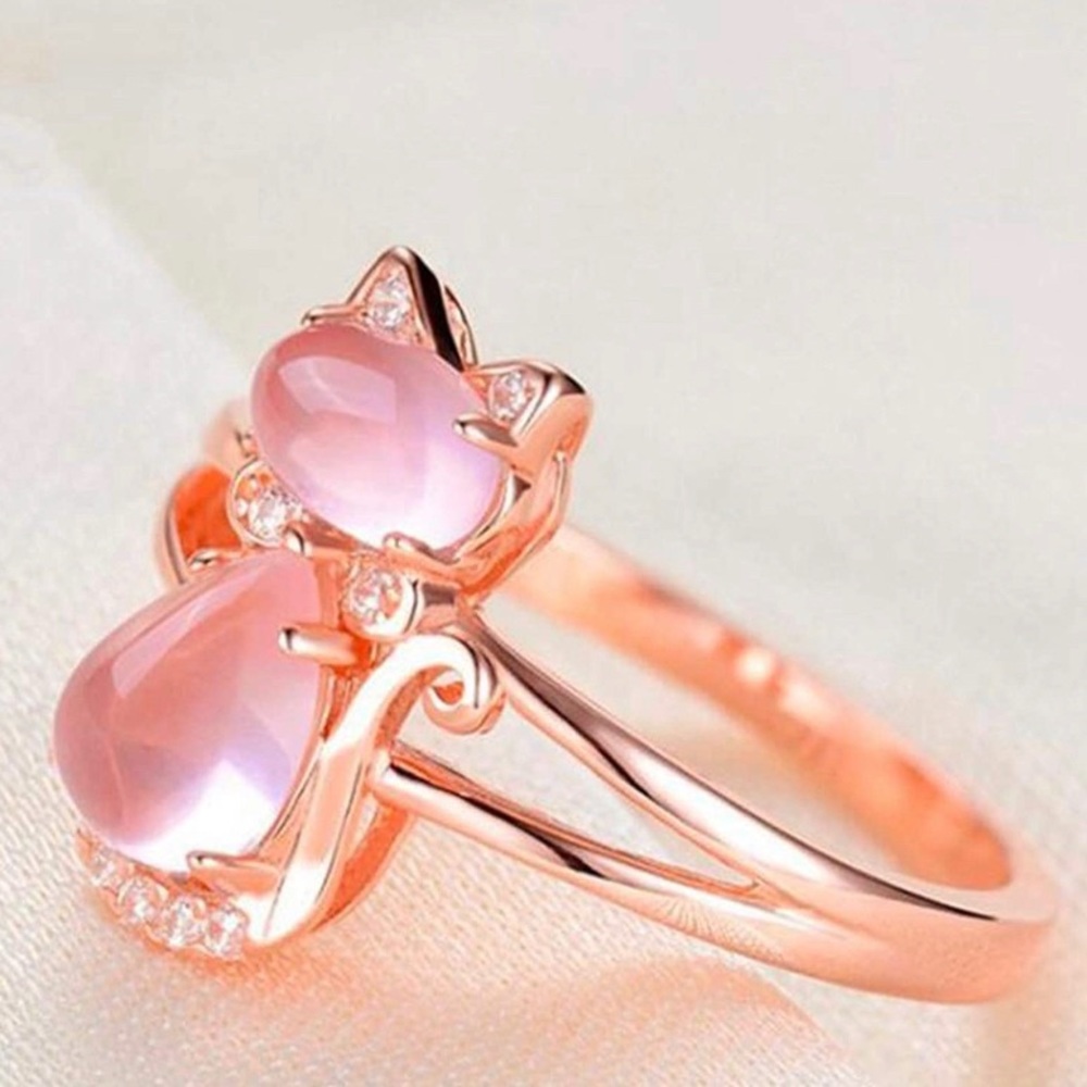 Rose Gold Plated Pink Cat Ring